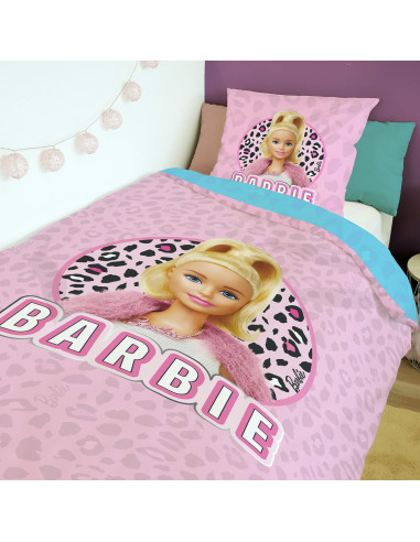 SAHINLER créateur d'univers Barbie - Housse De Couette réversible Barbie 140x200 cm + 1 taie d'oreiller 63x63 cm - 100% Coton -