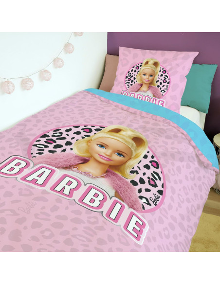 SAHINLER créateur d'univers Barbie - Housse De Couette réversible Barbie 140x200 cm + 1 taie d'oreiller 63x63 cm - 100% Coton -