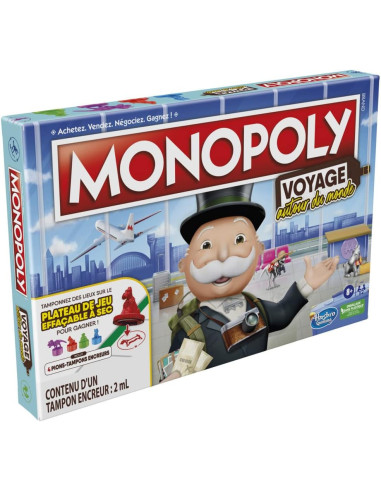 Hasbro Gaming Monopoly Voyage Autour du Monde - Jeu de société pour Famille et Enfants, Pions-tampons encreurs, Plateau de Jeu