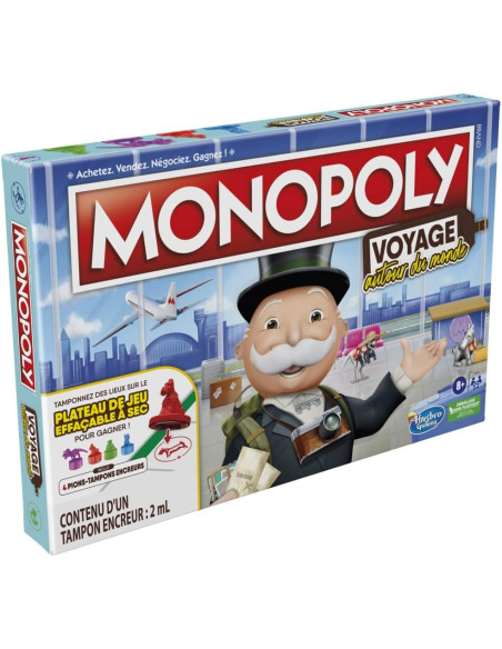 Hasbro Gaming Monopoly Voyage Autour du Monde - Jeu de société pour Famille et Enfants, Pions-tampons encreurs, Plateau de Jeu
