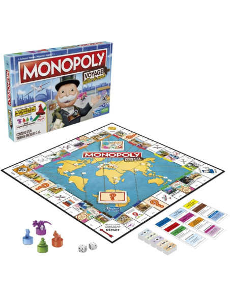 Hasbro Gaming Monopoly Voyage Autour du Monde - Jeu de société pour Famille et Enfants, Pions-tampons encreurs, Plateau de Jeu