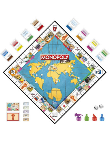 Hasbro Gaming Monopoly Voyage Autour du Monde - Jeu de société pour Famille et Enfants, Pions-tampons encreurs, Plateau de Jeu