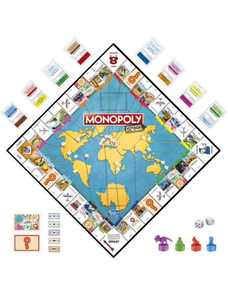 Hasbro Gaming Monopoly Voyage Autour du Monde - Jeu de société pour Famille et Enfants, Pions-tampons encreurs, Plateau de Jeu