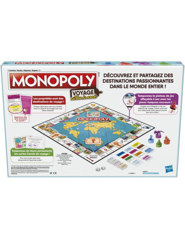 Hasbro Gaming Monopoly Voyage Autour du Monde - Jeu de société pour Famille et Enfants, Pions-tampons encreurs, Plateau de Jeu