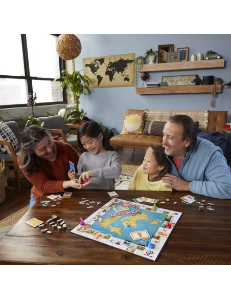 Hasbro Gaming Monopoly Voyage Autour du Monde - Jeu de société pour Famille et Enfants, Pions-tampons encreurs, Plateau de Jeu