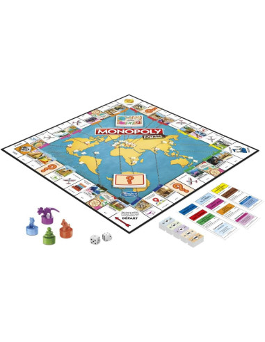 Hasbro Gaming Monopoly Voyage Autour du Monde - Jeu de société pour Famille et Enfants, Pions-tampons encreurs, Plateau de Jeu