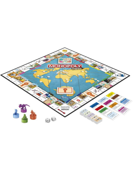 Hasbro Gaming Monopoly Voyage Autour du Monde - Jeu de société pour Famille et Enfants, Pions-tampons encreurs, Plateau de Jeu