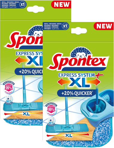 Spontex - Lot de 2 Recharges Express System+ XL - Serpillière Microfibre XL pour Kit Balai Plat - Bleu