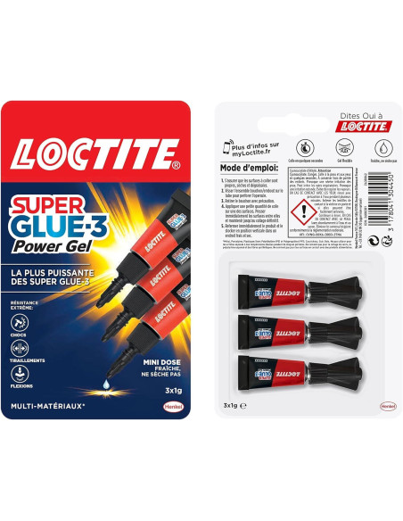 Loctite | Super Glue-3 Power Gel Mini Dose (lot de 3 tubes de 1 g) – Colle forte transparente enrichie en caoutchouc – Mini-dose