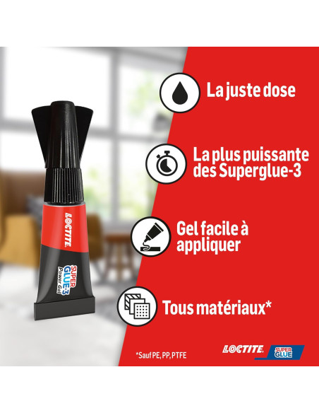 Loctite | Super Glue-3 Power Gel Mini Dose (lot de 3 tubes de 1 g) – Colle forte transparente enrichie en caoutchouc – Mini-dose