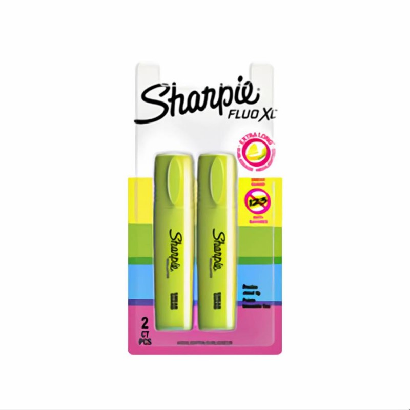 2 Surligneurs Jaune Fluo XL Sharpie Smear Guard